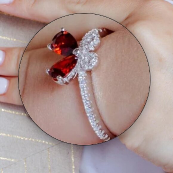 Sterling Silver 925 Rhodium Plated Red Butterfly CZ Ring - Picture 8 of 10